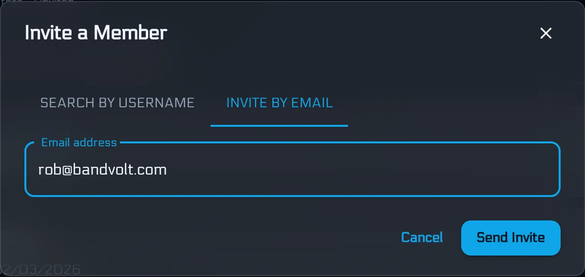 Inviting a band member by email so they get their own login