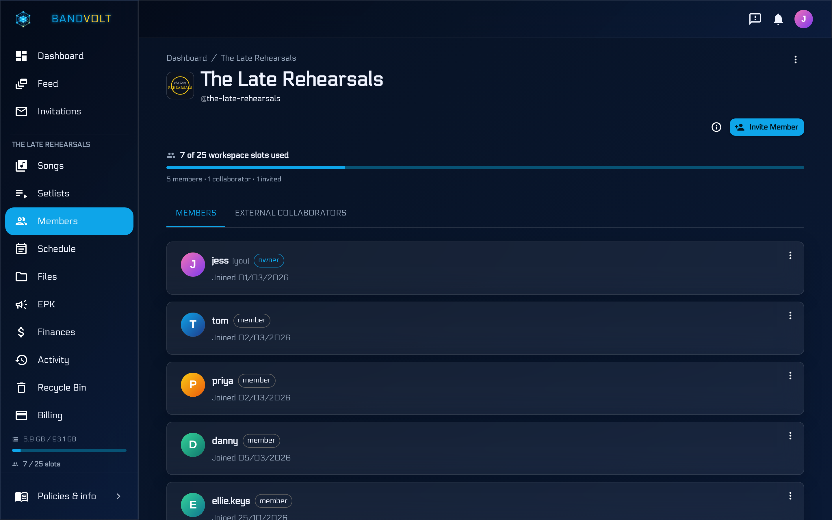 Member management screen