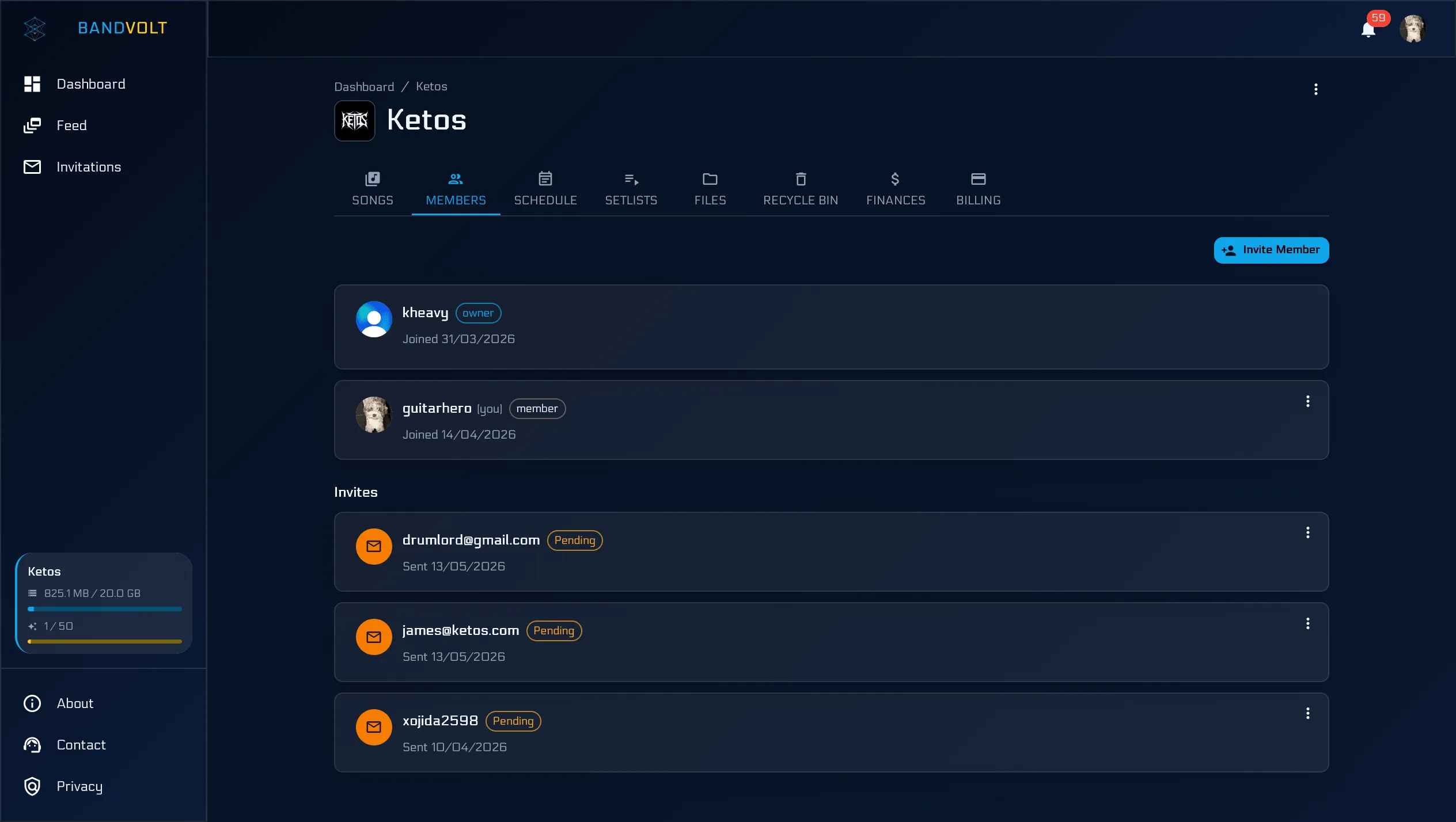 Member management screen