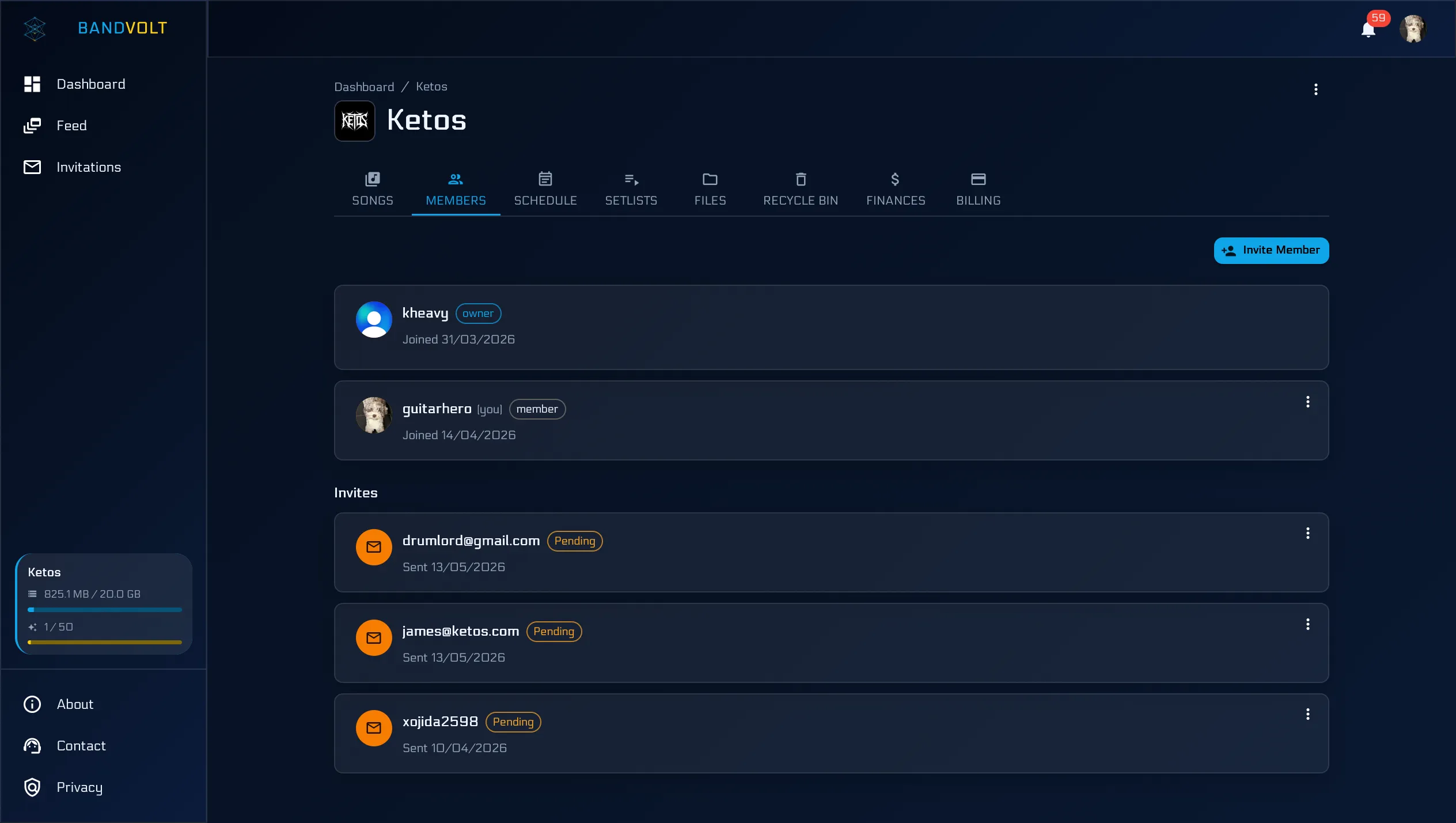 Member management screen
