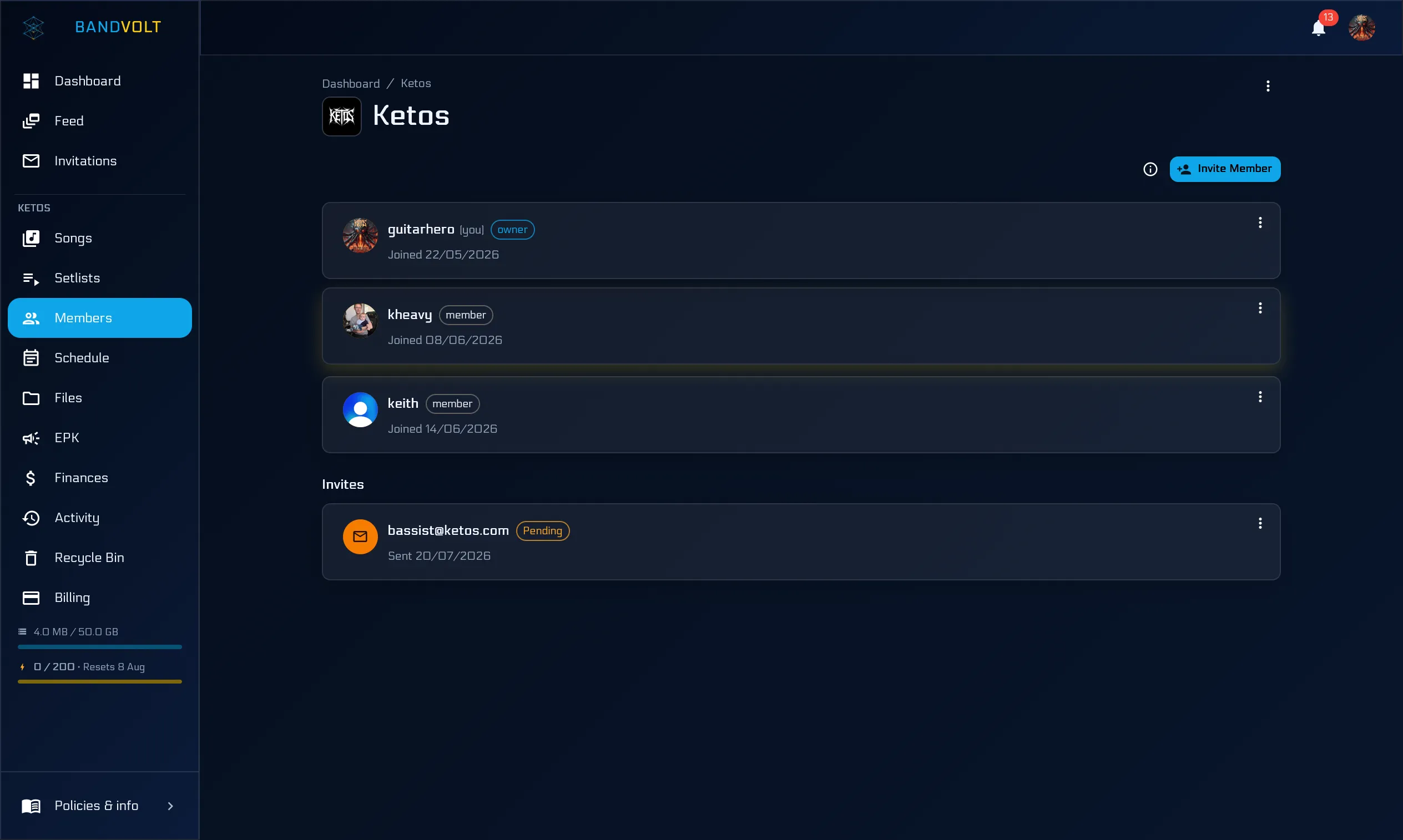 Member management screen
