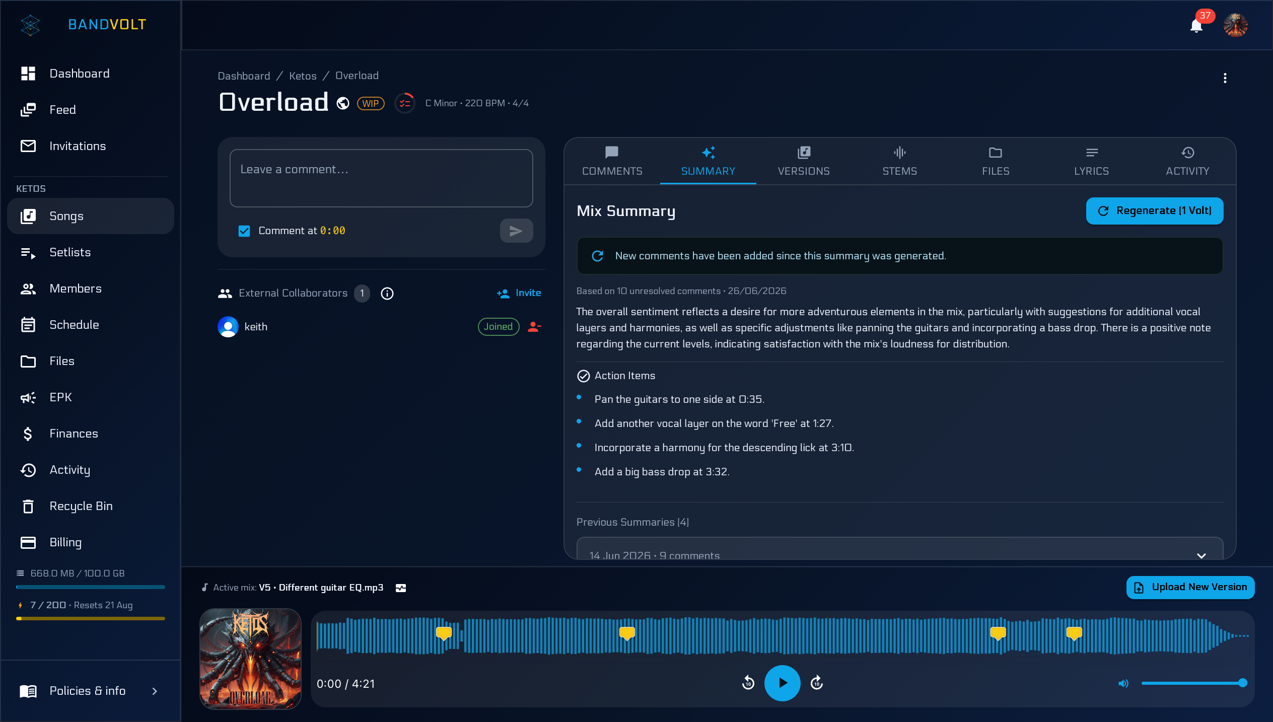 AI Mix Summary showing actionable feedback