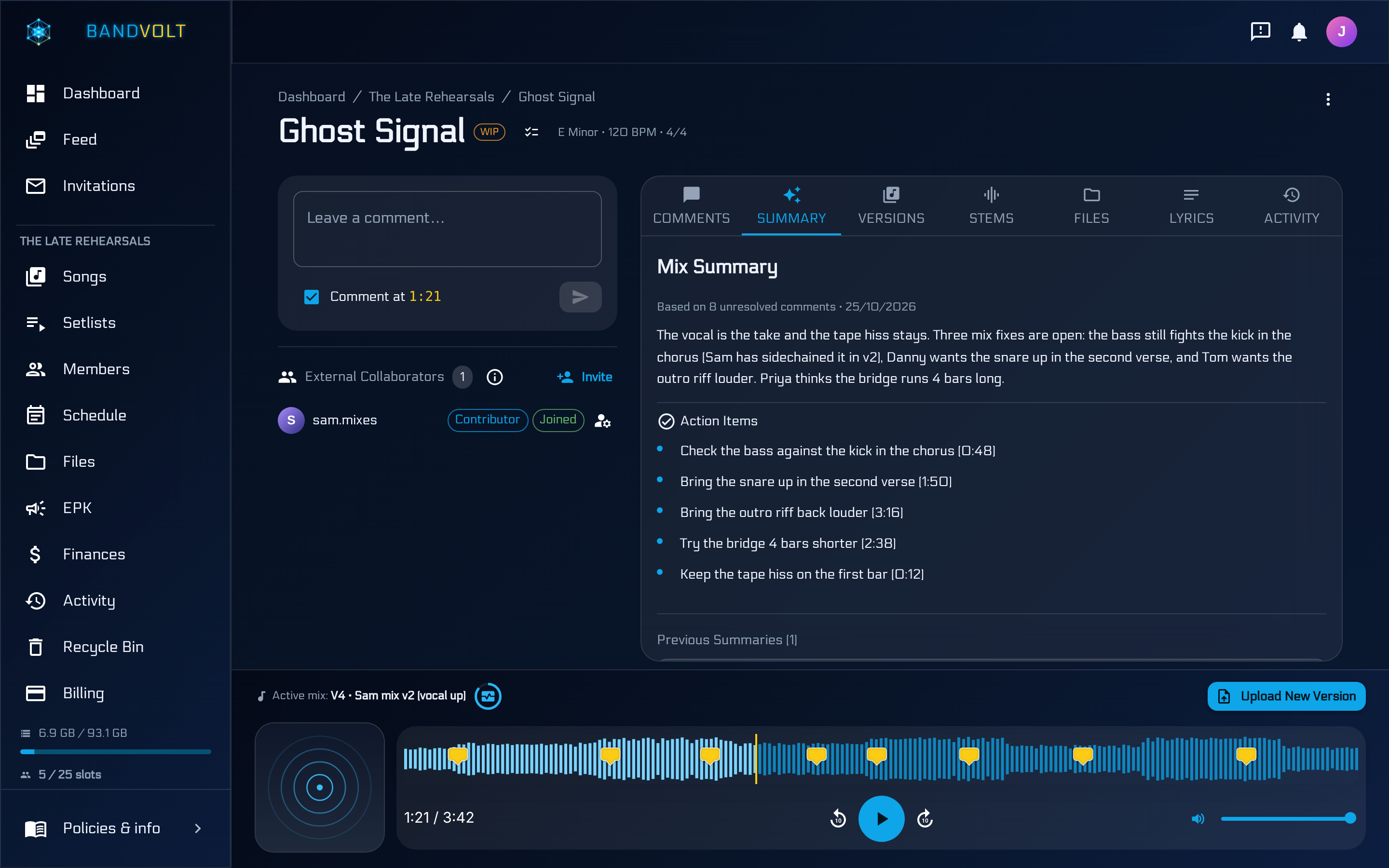 AI Mix Summary showing actionable feedback