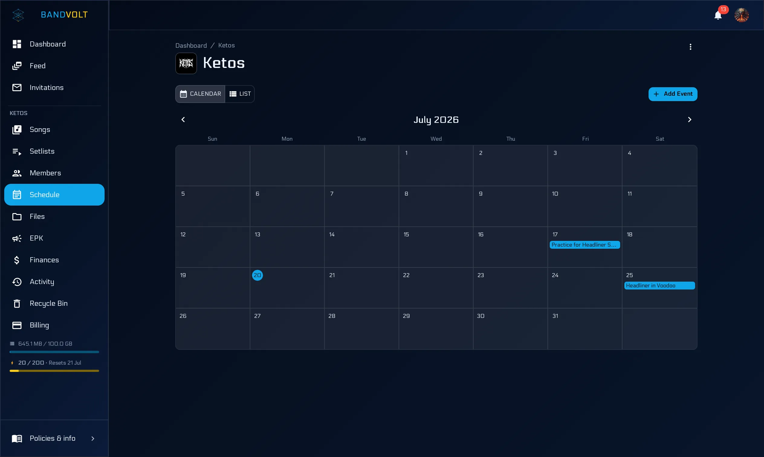 Schedule calendar view