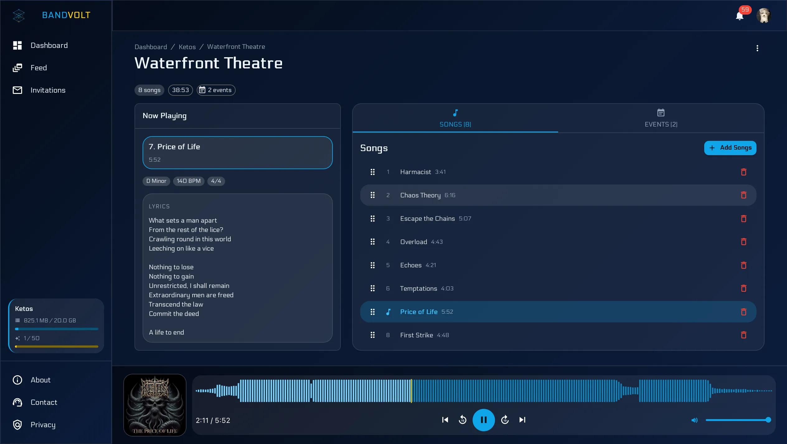 Setlist playback view