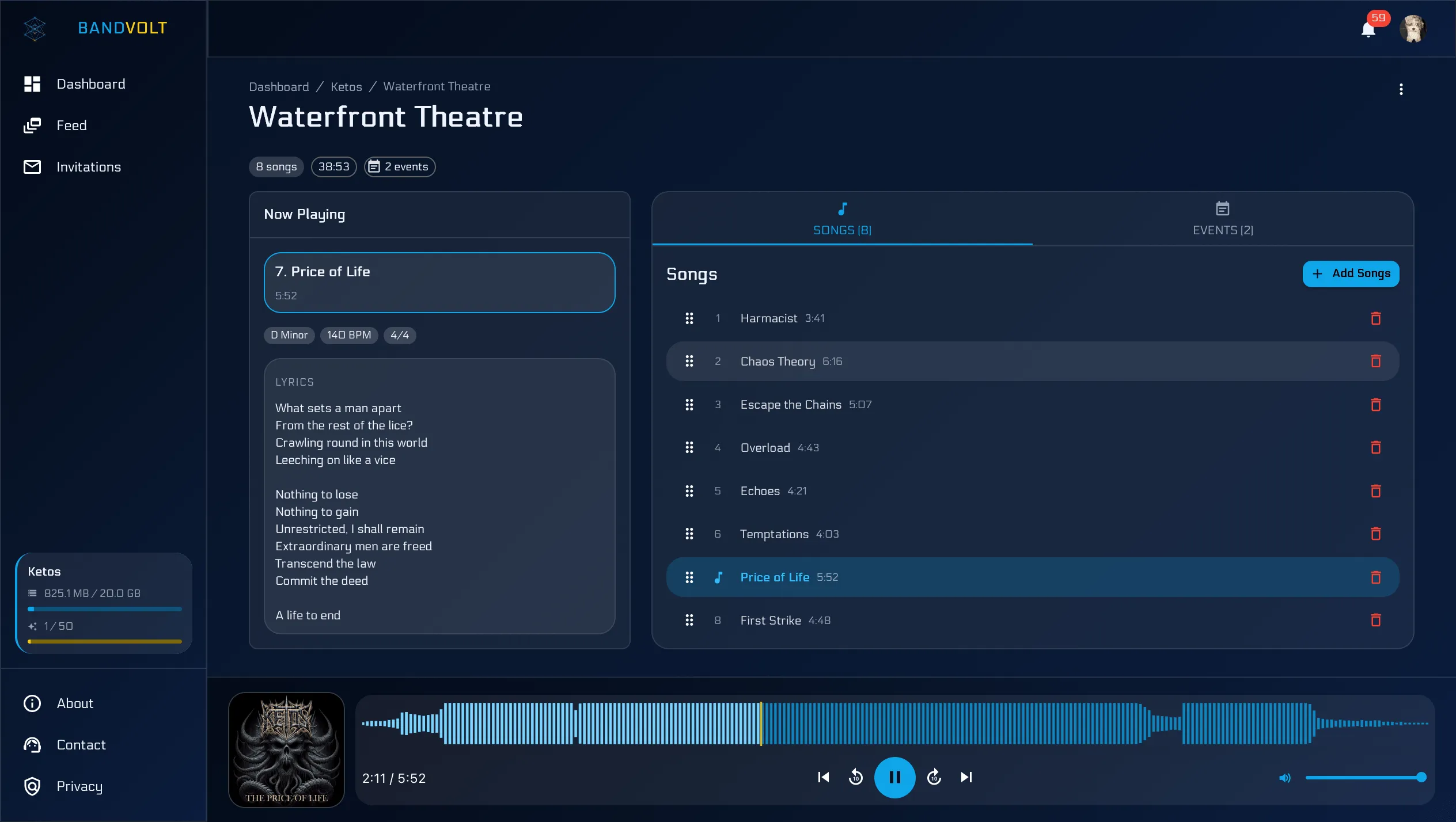 Setlist playback view